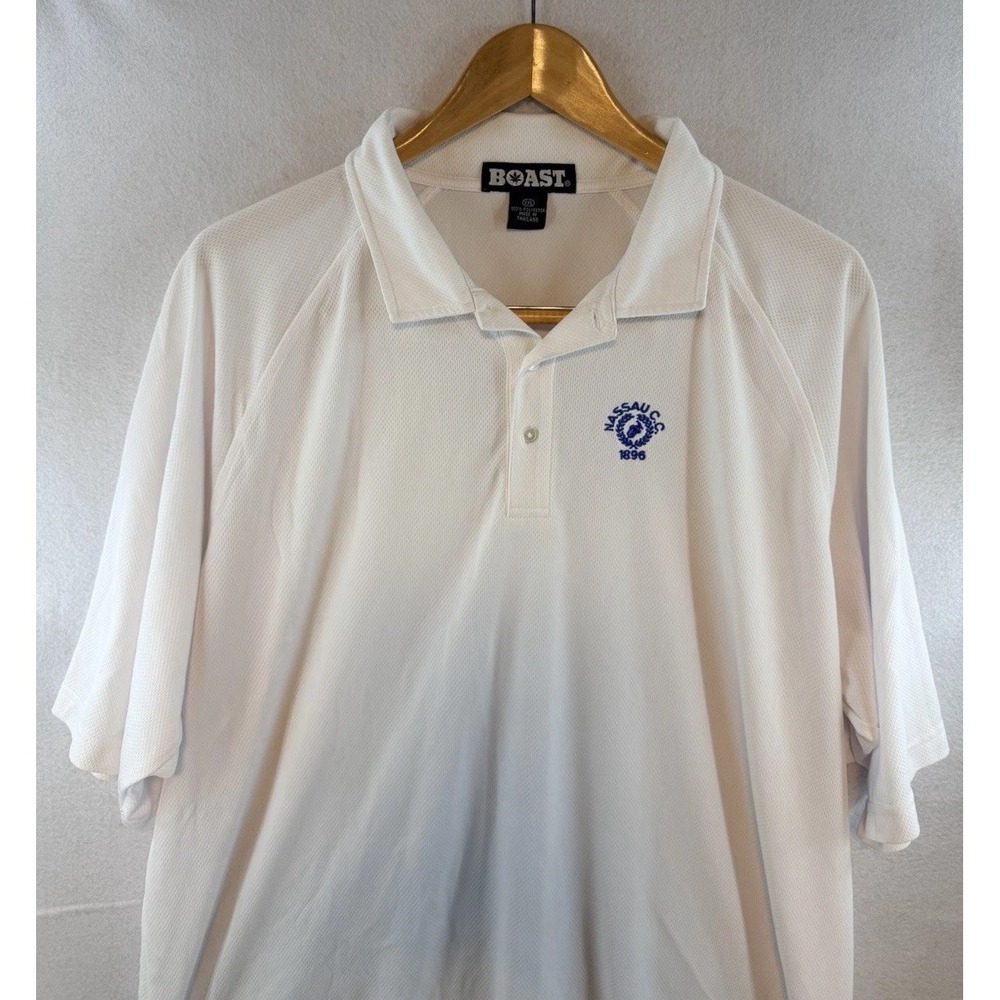 Boast USA Men's Short Sleeve Polo White Size XXL, Nassau CC Logo, 100% Polyester